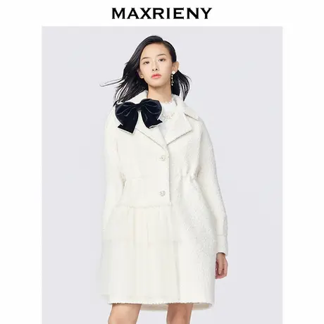 【奥莱】MAXRIENY双排扣毛呢大外套女冬季羊羔毛大衣商品大图