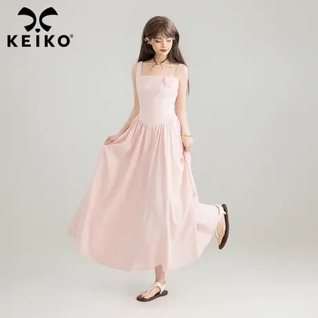 手工扎花 miu系千金吊带连衣裙25夏季温柔法式打揽显瘦长裙礼服裙商品大图