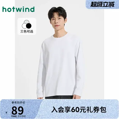 长T恤男士热风2025年春季新款字母印花舒适气质通勤纯色百搭时尚图片