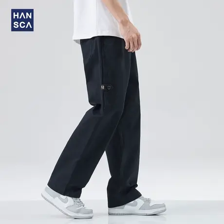 hansca工装休闲裤男春季美式复古水洗青少年宽松直筒潮流大码长裤商品大图
