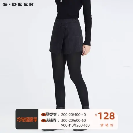 sdeer圣迪奥女装复古格纹搭片拼接毛呢短裤季裤子女S20480909图片