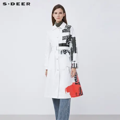 sdeer圣迪奥春秋装时尚翻领字母印花收腰长款风衣S21381824图片
