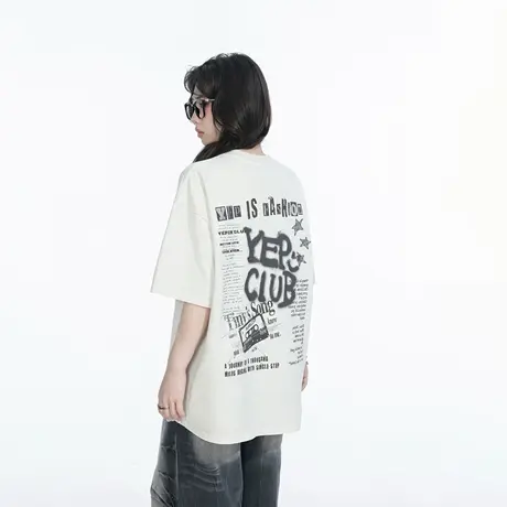 YEP2025春夏新款创意印花纯棉T恤情侣款ins风街头潮酷宽松上衣图片