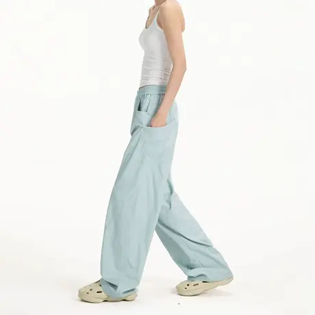 纯色宽松显瘦直筒阔腿休闲裤男女同款夏季多口袋伞兵拖地弯刀长裤图片