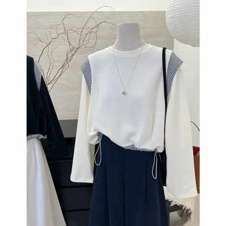 2024秋季新款韩版设计感小众拼接撞色圆领长袖卫衣女宽松显瘦上衣商品大图