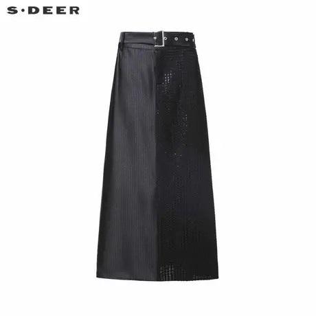sdeer圣迪奥女装法式OL风格子拼接高腰A字伞裙S244Z1107商品大图