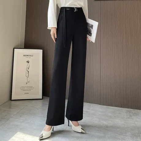 2022春夏新款气质黑色显瘦阔腿裤女高腰小个子西装裤休闲裤直筒裤商品大图
