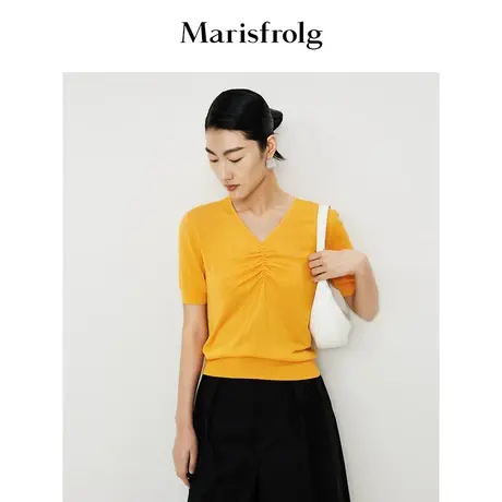 【新能量色彩】玛丝菲尔夏季款桑蚕丝气质V领修身短袖T恤女图片