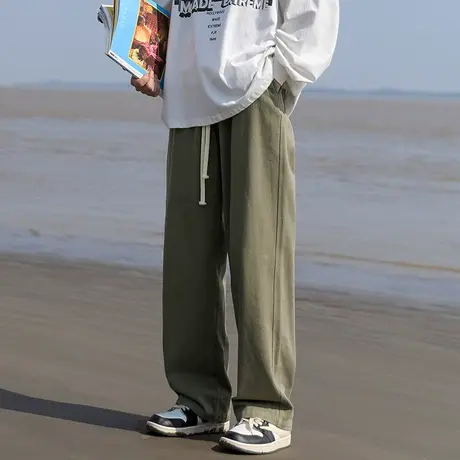 军绿色裤子男士春秋冬季2024新款直筒工装冲锋裤宽松阔腿休闲长裤商品大图