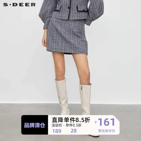 sdeer圣迪奥女装小香风套装格纹A字包臀短裙S23461302🍈图片