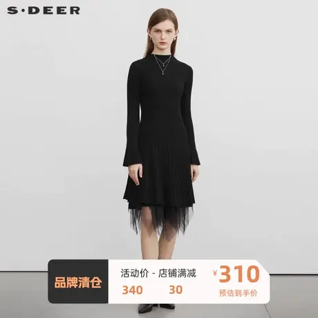 sdeer圣迪奥女装半高领网纱针织长袖连衣裙套装S224Z1233商品大图