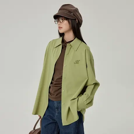 omont蛋挞家 复古天然竹纤维长袖衬衫纯色宽松休闲衬衣上衣商品大图