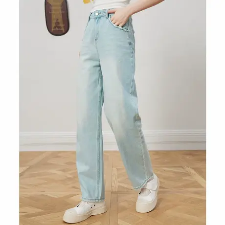 a02复古做旧街头风高腰休闲百搭女式牛仔裤夏季百搭直筒裤商品大图