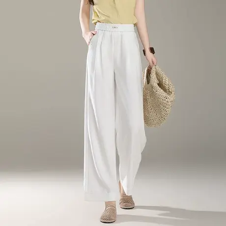2025夏季新款白色棉麻阔腿裤女高腰显瘦小个子长裤百搭黑色直筒裤商品大图