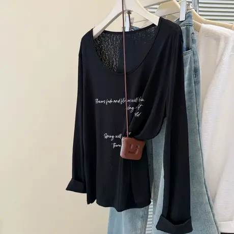 夏季2025新款薄款微透长袖防晒衫女宽松韩版大领口U领罩衫上衣T恤图片