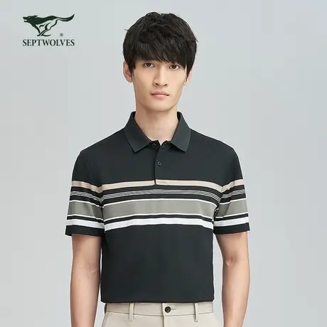 七匹狼奥莱男士翻领短袖T恤2025夏季新款条纹上衣透气polo衫男装图片