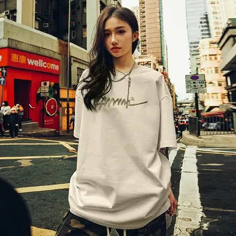 Nuthink字母刺绣美式潮牌复古短袖T恤重磅半袖宽松男女2025夏新款图片