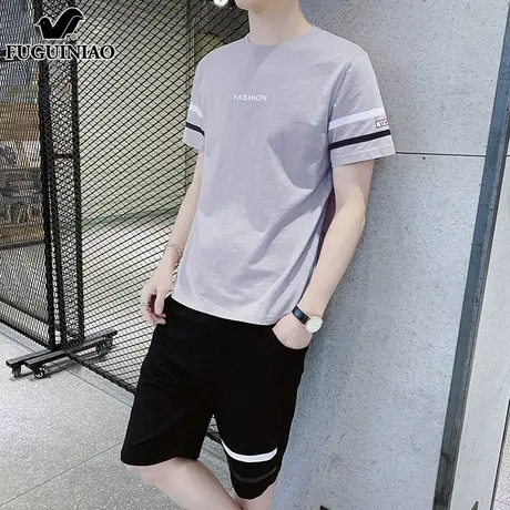 富贵鸟运动套装男士夏季2025新薄款短袖t恤搭配帅气休闲短裤一套图片