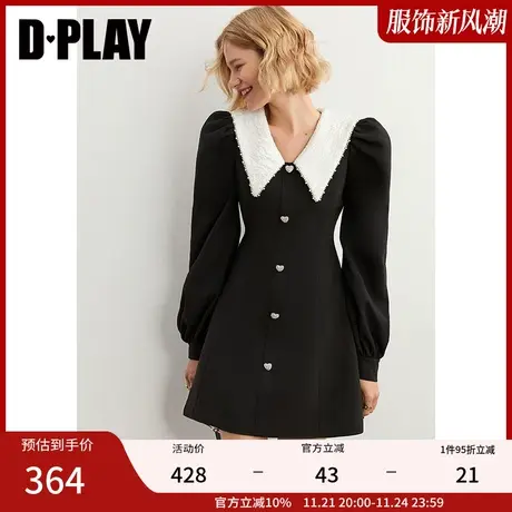 DPLAY早春新法式复古风高腰A字连衣裙气质赫本风修身小黑裙商品大图