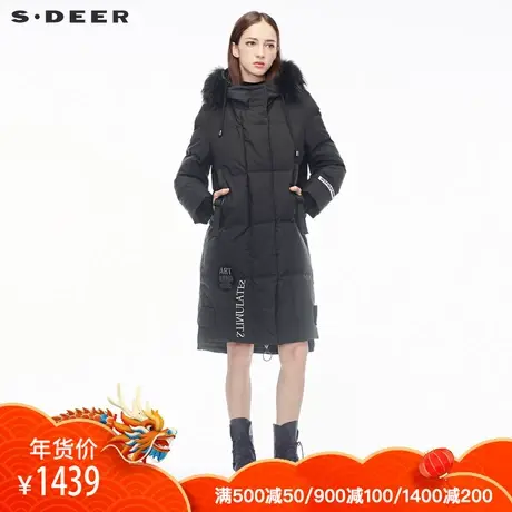 sdeer圣迪奥开衩下摆魔术贴闭合撞色英文布贴装饰羽绒服S18482418图片