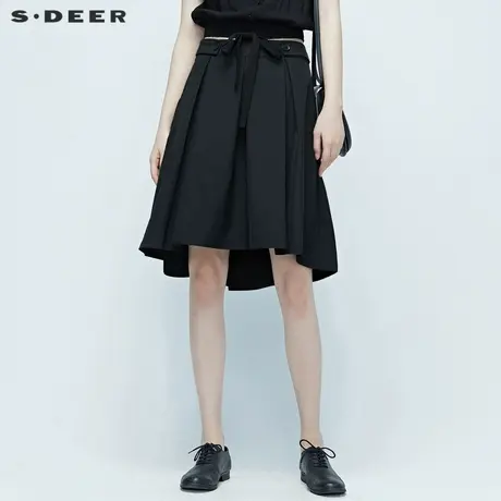 sdeer圣迪奥夏季复古休闲纽扣黑色短裙百褶裙女S20281307图片
