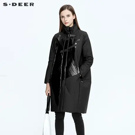 sdeer圣迪奥女装休闲立领胶印字母拼接长款大衣S20481823图片