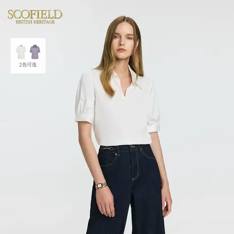 Scofield女装简约翻领短袖衬衫通勤气质光泽感上衣夏季新品图片