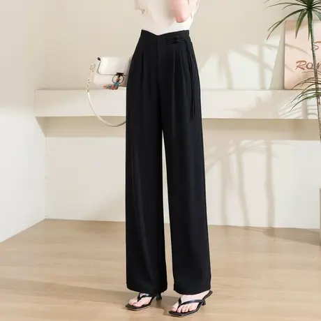 时尚气质休闲西裤2024年夏季新款女高腰显瘦百搭宽松直筒西装长裤商品大图