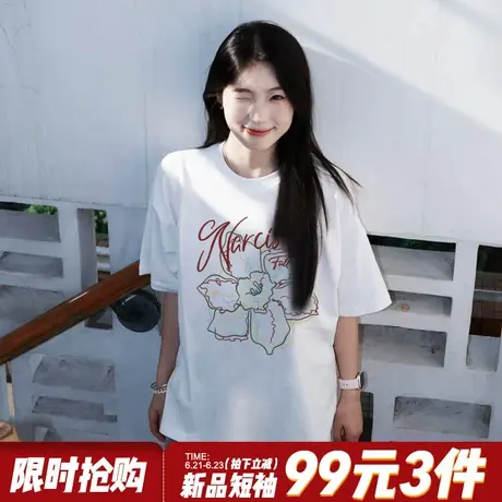 2025夏季新款设计感百搭纯棉白色短袖女t恤通勤风宽松正肩上衣潮商品大图