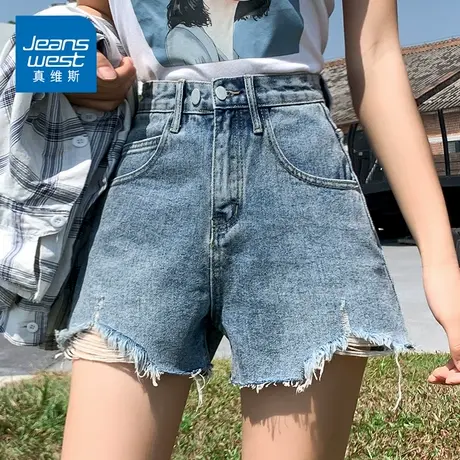 KZH真维斯复古牛仔短裤女夏季新款宽松显瘦高腰a字休闲五分热裤潮图片