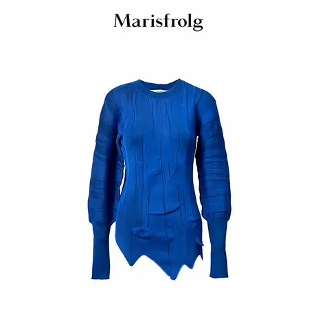 【精简美学】Marisfrolg玛丝菲尔夏季新款蓝色设计感长袖针织衫图片