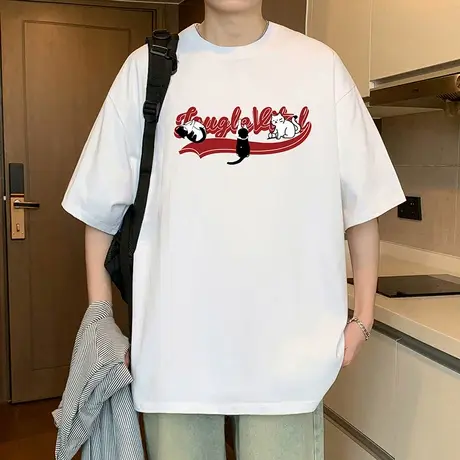 短袖t恤男夏季2025新款大码半袖宽松纯棉透气体恤高街潮牌上衣服图片