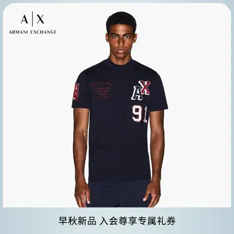 ARMANI EXCHANGE/阿玛尼25早秋新款男士全棉圆领撞色刺绣短袖T恤图片