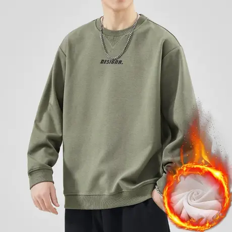 秋冬款无帽重磅加绒长袖上衣服冬季男款痞帅保暖抓绒加厚圆领卫衣图片