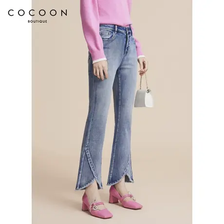 可可尼COCOON商场同款时尚裤子2024秋新女装高腰中长款微喇牛仔裤商品大图