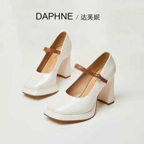 Daphne达芙妮 小个子穿搭~粗跟玛丽珍高跟鞋女一字扣漆皮方头单鞋商品大图