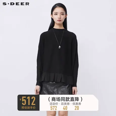 【🐜商场同款】🐝sdeer圣迪奥罗纹圆领抽褶宽松针织毛衣S21483544商品大图