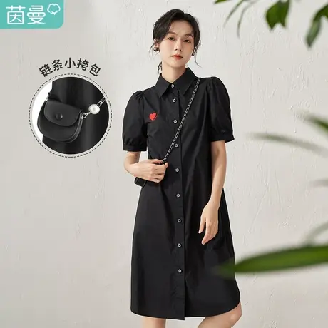 【商场同款】茵曼衬衫式连衣裙女士2023夏季新款配链条包纯棉裙子图片