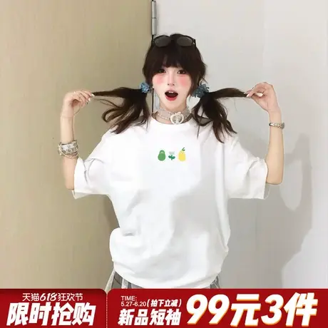 2025夏季新款韩版宽松纯棉白色短袖t恤女chic小众减龄半袖上衣潮商品大图