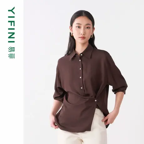 [专柜同款]易菲设计感不对称斜襟宽松衬衫女春秋新款百搭上衣商品大图