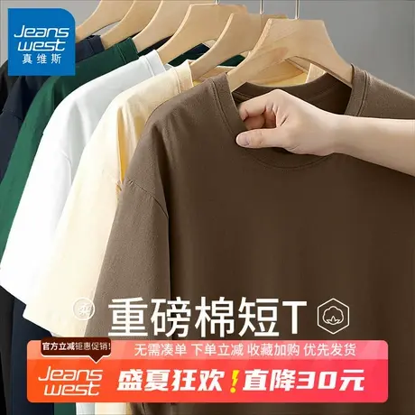 GV真维斯纯棉短袖t恤男2024夏季新款美式复古棕色重磅男士半袖B图片