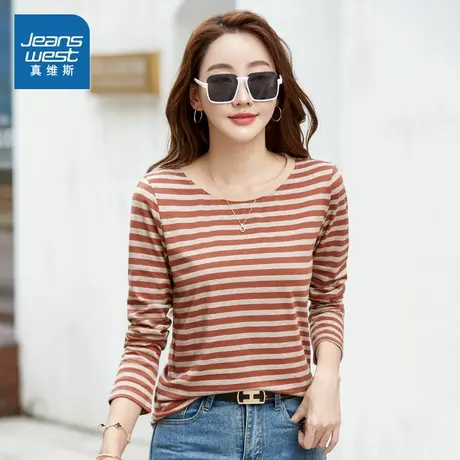 VO真维斯女装 2025秋季新款美式撞色条纹百搭款休闲时尚针织上衣商品大图