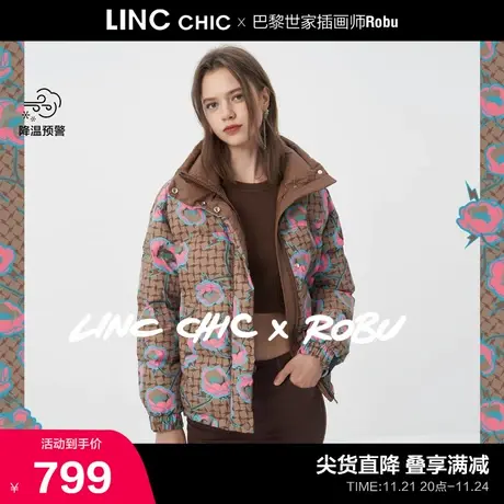 LINCCHIC金羽杰羽绒服女设计师联名系印花短款羽绒服女Y22801611Y商品大图