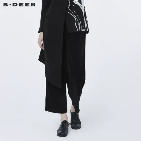 sdeer圣迪奥春秋女装复古做旧插袋灯芯绒阔腿休闲长裤S20380828图片