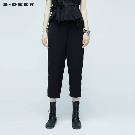 sdeer圣迪奥夏季系带松紧黑色雪纺小脚裤长裤女S20280828图片