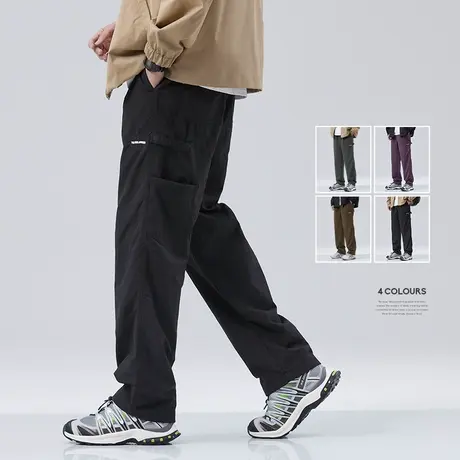 清仓特卖hansca秋冬直筒休闲裤男山系加绒潮牌户外防风黑色工装裤商品大图