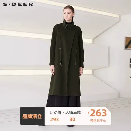 sdeer圣迪奥  女装翻领抽绳收腰开衩下摆纯色大衣1899S19461805图片