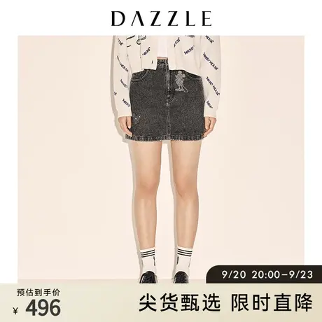 DAZZLE米奇系列 地素奥莱 黑色米奇牛仔短裙半身裙女2E1RI171A图片