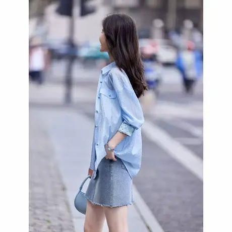 时尚外套2024年夏季新款女休闲百搭宽松简约职场风天丝上衣商品大图