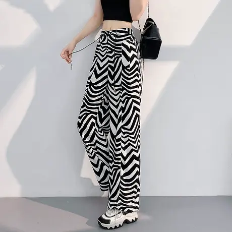 斑马纹裙裤女夏薄款防晒直筒长裤慵懒风阔腿裤松驰感裤子2025新款商品大图